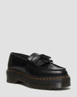 Adrian Quad Leather Platform Tassle -loaferit in Musta
