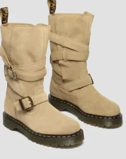 Anistone Two Strap Leather Biker -bootsit in Gyldenbrun