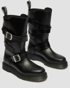 Anistone Two Strap Leather Biker -bootsit in Musta