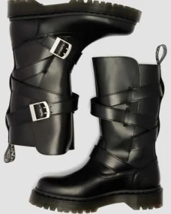Anistone Two Strap Leather Biker -bootsit in Musta