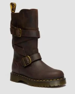 Anistone Two Strap Leather Biker -bootsit in Tummanruskea