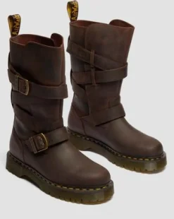 Anistone Two Strap Leather Biker -bootsit in Tummanruskea