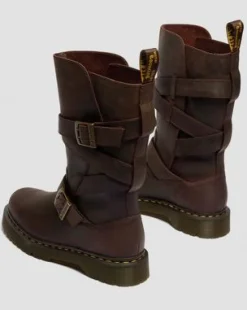Anistone Two Strap Leather Biker -bootsit in Tummanruskea