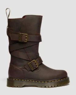 Anistone Two Strap Leather Biker -bootsit in Tummanruskea