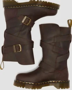 Anistone Two Strap Leather Biker -bootsit in Tummanruskea