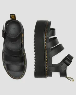 Blaire Quad Hydro Leather Platform Gladiator Sandals in Musta