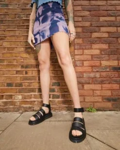 CLARISSA II LEATHER STRAP SANDALS in Musta