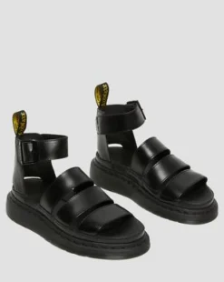 CLARISSA II LEATHER STRAP SANDALS in Musta