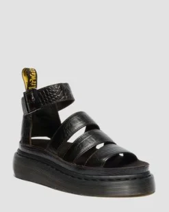 Clarissa Strap Croc Embossed Leather Quad -sandaalit in Tummanruskea