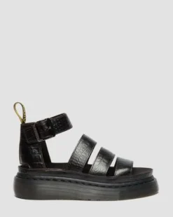 Clarissa Strap Croc Embossed Leather Quad -sandaalit in Tummanruskea