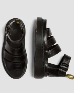 Clarissa Strap Croc Embossed Leather Quad -sandaalit in Tummanruskea