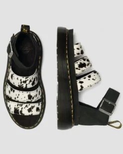Clarissa Strap Hair On Leather Quad -sandaalit in Kerma & Musta