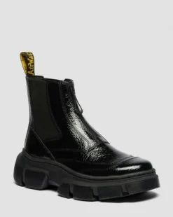 DMXL Distressed Patent Leather Chelsea -bootsit in Musta