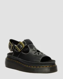 Dunnet Flower Full Grain Leather -sandaalit in Musta