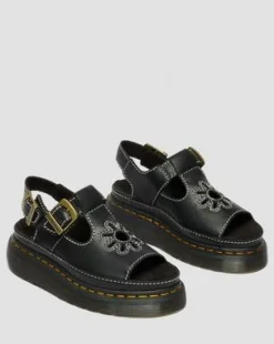 Dunnet Flower Full Grain Leather -sandaalit in Musta