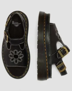 Dunnet Flower Full Grain Leather -sandaalit in Musta