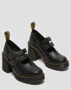 Eviee Sendal Leather Mary Jane Heeled -kengät in Musta