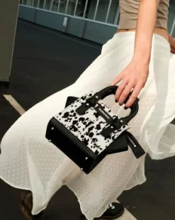 Extra Small Dalmatian Hair On Leather Tote Bag in Kerma & Musta
