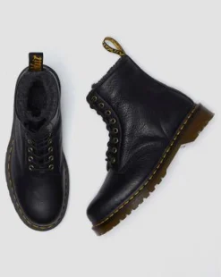 1460 Faux Fur Lined Grizzly Leather Lace Up -maiharit in Musta