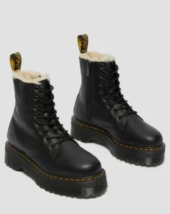 Jadon Faux Fur Lined Leather Platform -maiharit in Musta