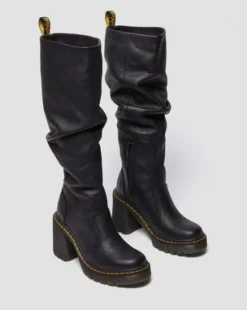 Kasey Virginia Leather Knee High Heeled -maiharit in Musta