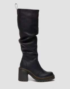 Kasey Virginia Leather Knee High Heeled -maiharit in Musta