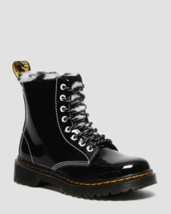 Lasten tekoturkisvuoratut 1460 Serena Patent Faux Fur-Lined -maiharit in Musta