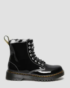 Lasten tekoturkisvuoratut 1460 Serena Patent Faux Fur-Lined -maiharit in Musta