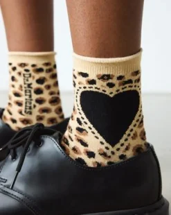 Leopard Heart Cotton Blend -sukat in Vaaleanruskea