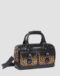 Leopard Print Hair-On Top Handle -laukku in Musta