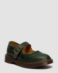 Mary Jane Flower Crazy Horse Leather -kengät in Dms Vihreä