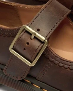 Mary Jane Flower Crazy Horse Leather -kengät in Tummanruskea
