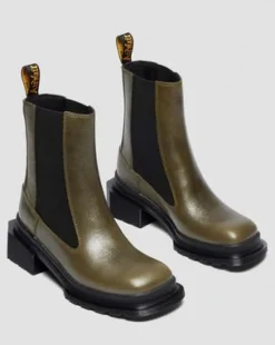 Maybole Chelsea Square Toe Leather -saappaat in Oliivi Vihreä
