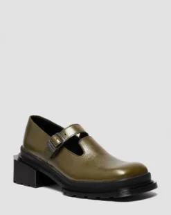 Maybole Mary Jane Square Toe Leather -kengät in Oliivi Vihreä