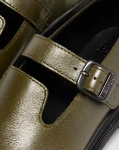 Maybole Mary Jane Square Toe Leather -kengät in Oliivi Vihreä