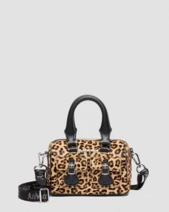Mini Top Handle Leopard Print -laukku in Musta & Gyldenbrun