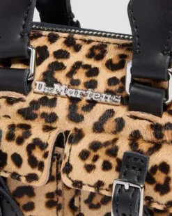 Mini Top Handle Leopard Print -laukku in Musta & Gyldenbrun