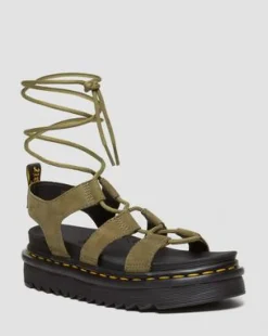 Nartilla Tumbled Nubuck Leather Gladiator -sandaalit in Muted Olive
