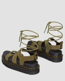 Nartilla Tumbled Nubuck Leather Gladiator -sandaalit in Muted Olive