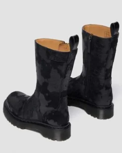 Rejena Hair On Croc Emboss Leather -saappaat in Musta