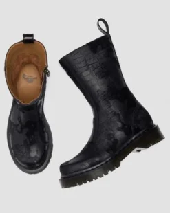 Rejena Hair On Croc Emboss Leather -saappaat in Musta