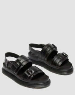 San Two Strap Croc Embossed Leather -sandaalit in Tummanruskea