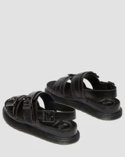 San Two Strap Croc Embossed Leather -sandaalit in Tummanruskea