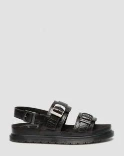 San Two Strap Croc Embossed Leather -sandaalit in Tummanruskea