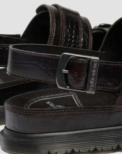 San Two Strap Croc Embossed Leather -sandaalit in Tummanruskea