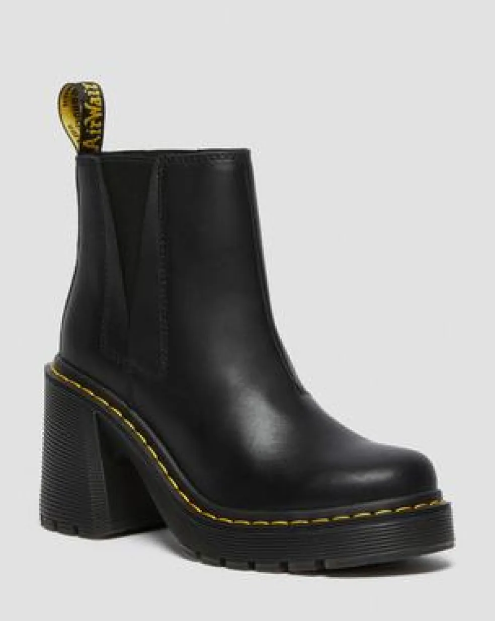 Spence Leather Flared Heel Chelsea Boots in Musta