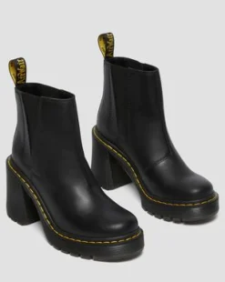 Spence Leather Flared Heel Chelsea Boots in Musta