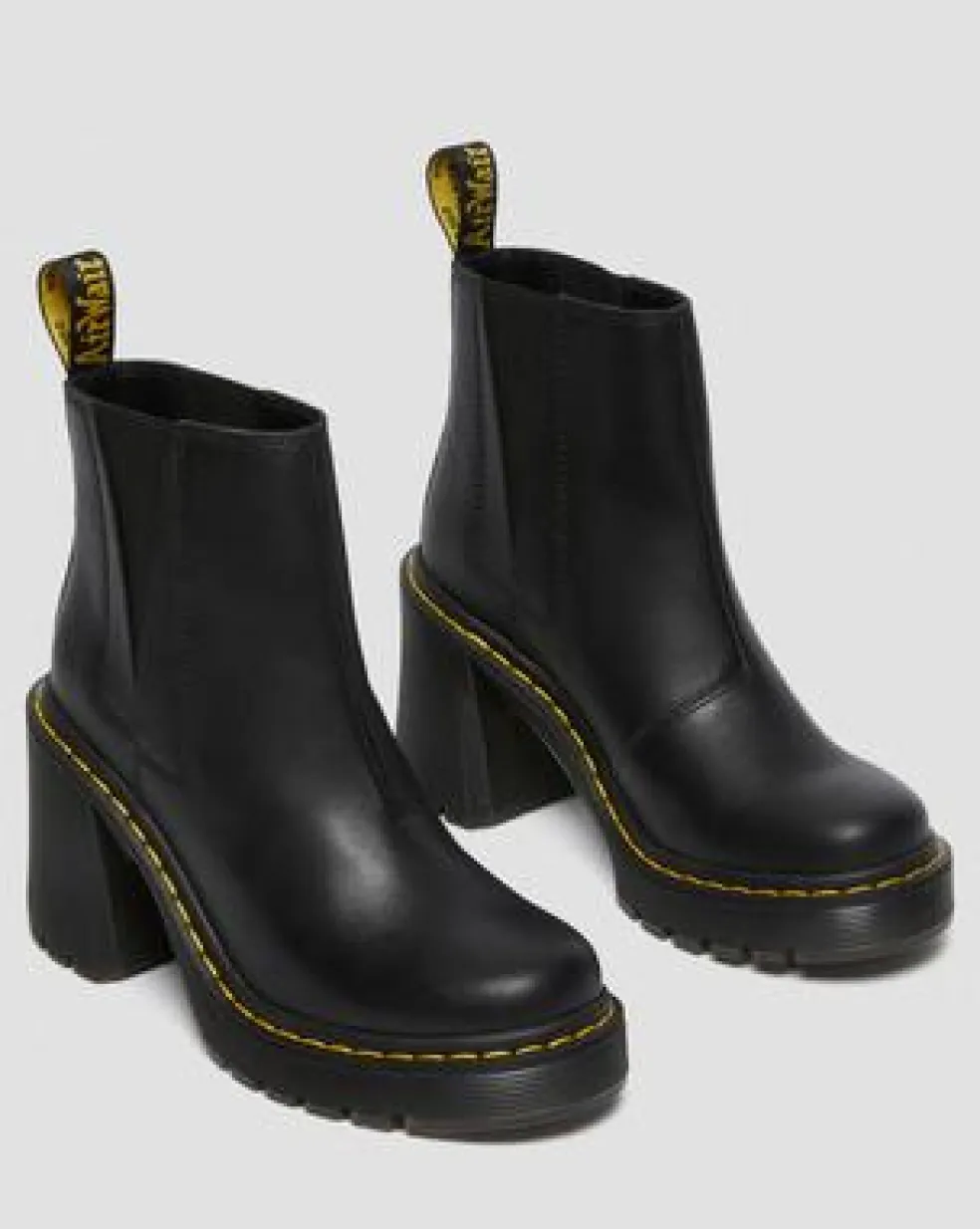 Spence Leather Flared Heel Chelsea Boots in Musta