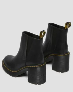 Spence Leather Flared Heel Chelsea Boots in Musta