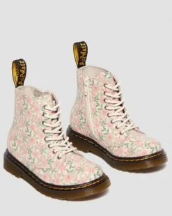 Toddler 1460 Floral Leather Boots in Pilvenvalkoinen